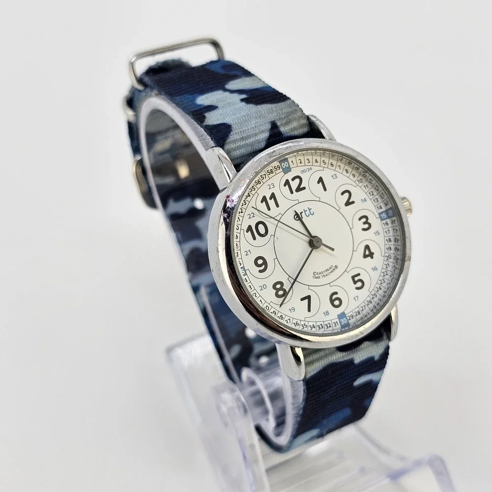 Easy Read Women's Watch 33MM White Dial Multicolor Camo Nylon Band NEW Battery